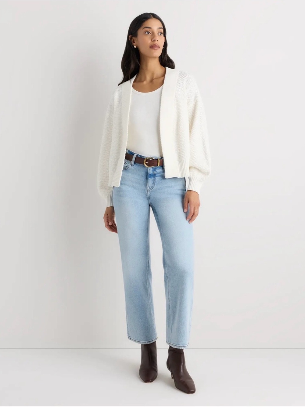 NWT Quince Ivory Waffle Stitch Open-Front Knit Cardigan 100% Organic Cotton S - Picture 8 of 13